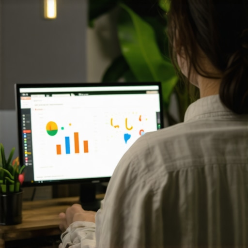 Business owner reviewing local SEO data on a laptop with graphs and maps.