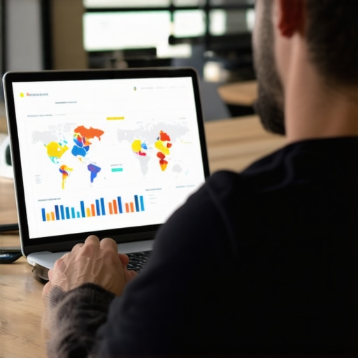 Small business owner reviewing SEO analytics on a laptop.