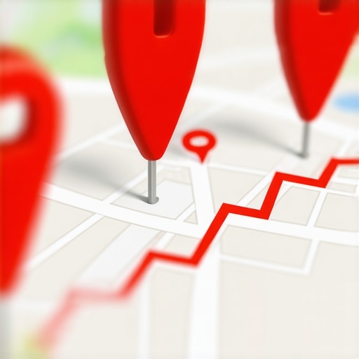 Map with business pins and upward trending graph showing local SEO success