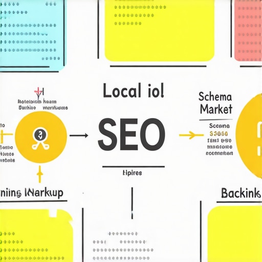 Advanced Local SEO Tactics for 2024 Illustration of local SEO strategies including schema markup, backlinks, and community engagement.