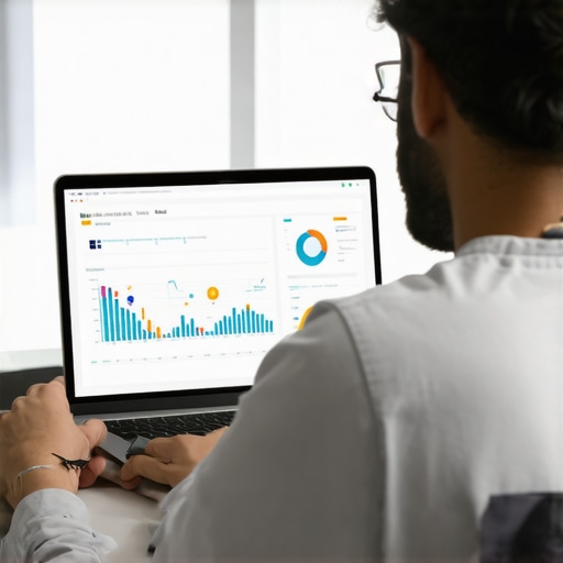 Business owner reviewing local SEO performance charts on a laptop.