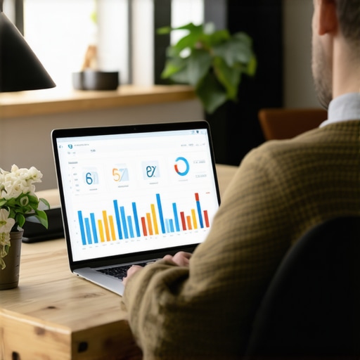 Small business owner analyzing local SEO performance on laptop.