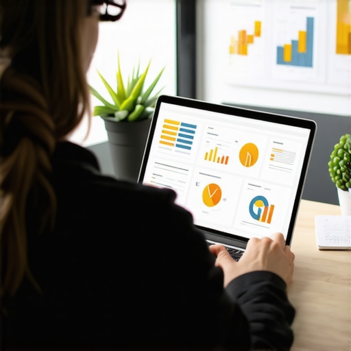 Individual working on local SEO with multiple analytics dashboards on laptop screens.