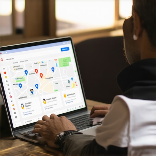 A person working on local business SEO on a laptop showing map optimization tools.