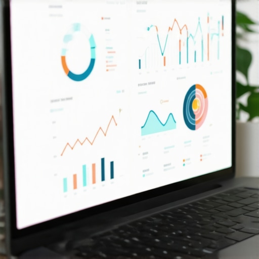 SEO Analytics Dashboard Laptop screen showing detailed local SEO analytics graphs and maps.