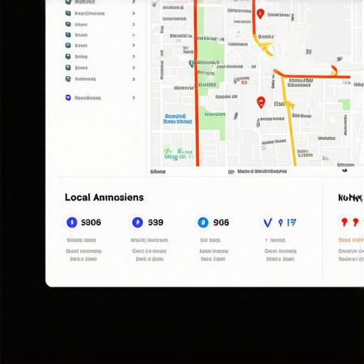 Screenshot of an SEO dashboard monitoring local map rankings, backlinks, and Google My Business insights