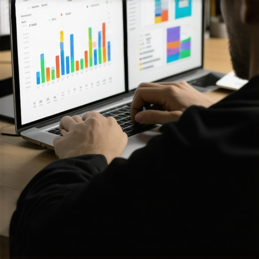Person analyzing local SEO metrics on a laptop with charts and graphs.