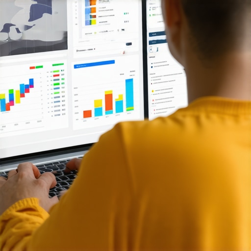 Person analyzing local SEO metrics on a laptop with data visualizations.