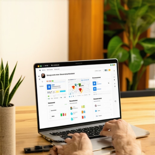 Business owner working on local SEO optimization with map chart on laptop