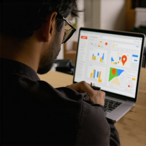 Business owner reviewing local SEO performance on a laptop.