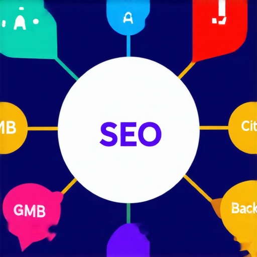 Diagram showing key elements of successful local SEO including citations, Google My Business, backlinks, and reviews.
