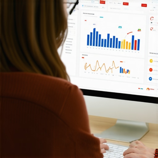 Person analyzing local SEO data on a computer monitor with SEO dashboards.