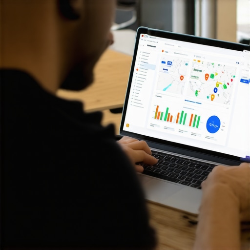 Business owner reviewing local search rankings and citation management on computer