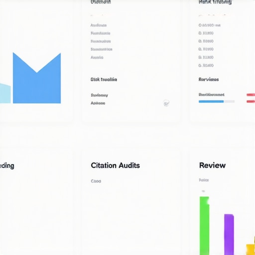 Dashboard displaying local search rankings, citation audits, and review management tools.