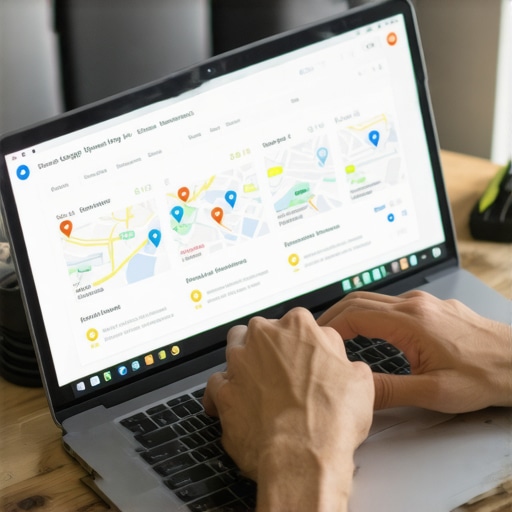 Person optimizing Google My Business profile on laptop for local SEO.