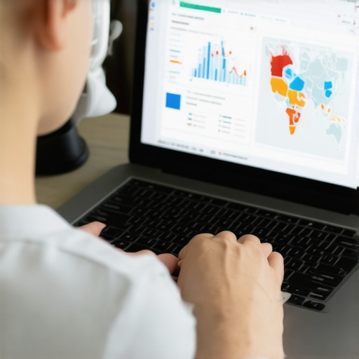 Person reviewing local SEO analytics on a laptop screen showing maps and graphs.