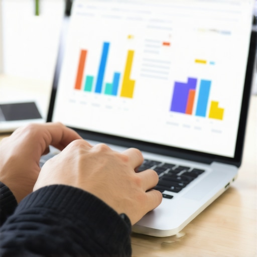 Using SEO Tools for Map Ranking Maintenance Person analyzing local SEO metrics on a laptop with various charts and analytics tools.